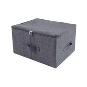 Grey fabric storage box with lid and handles for closet organization