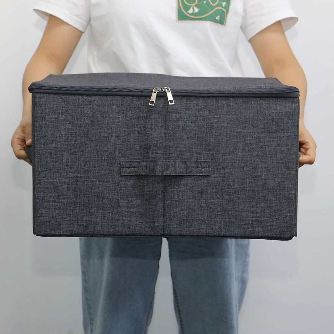 Large grey storage container with zipper access for easy use