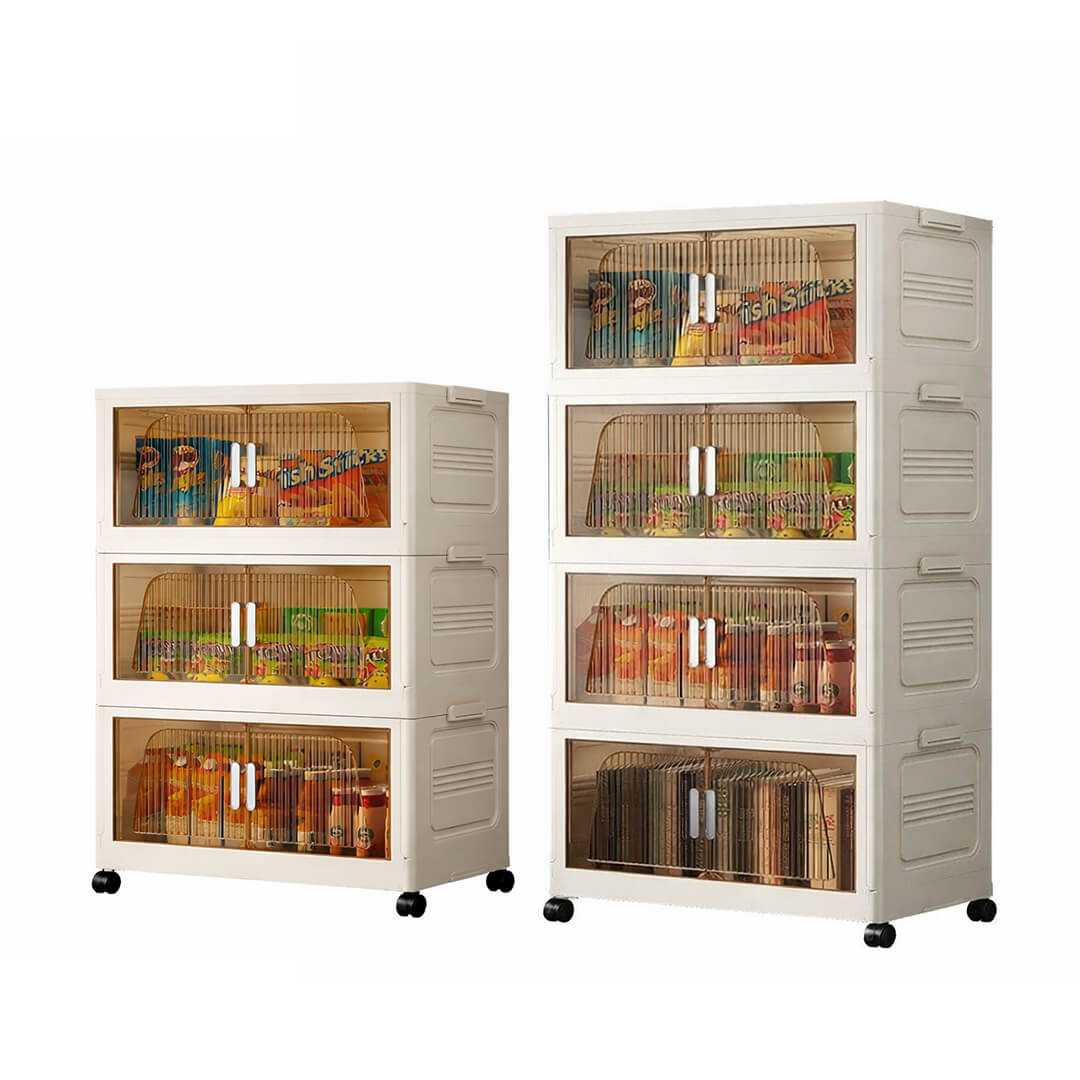 Foldable storage cabinet with magnetic doors and wheels