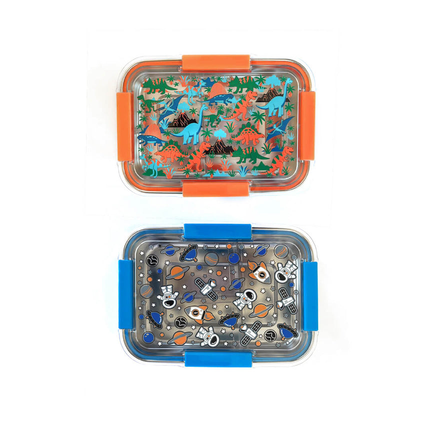 Stainless Steel 3-Compartment Lunch Box - Dino & Astronaut - BPA-Free