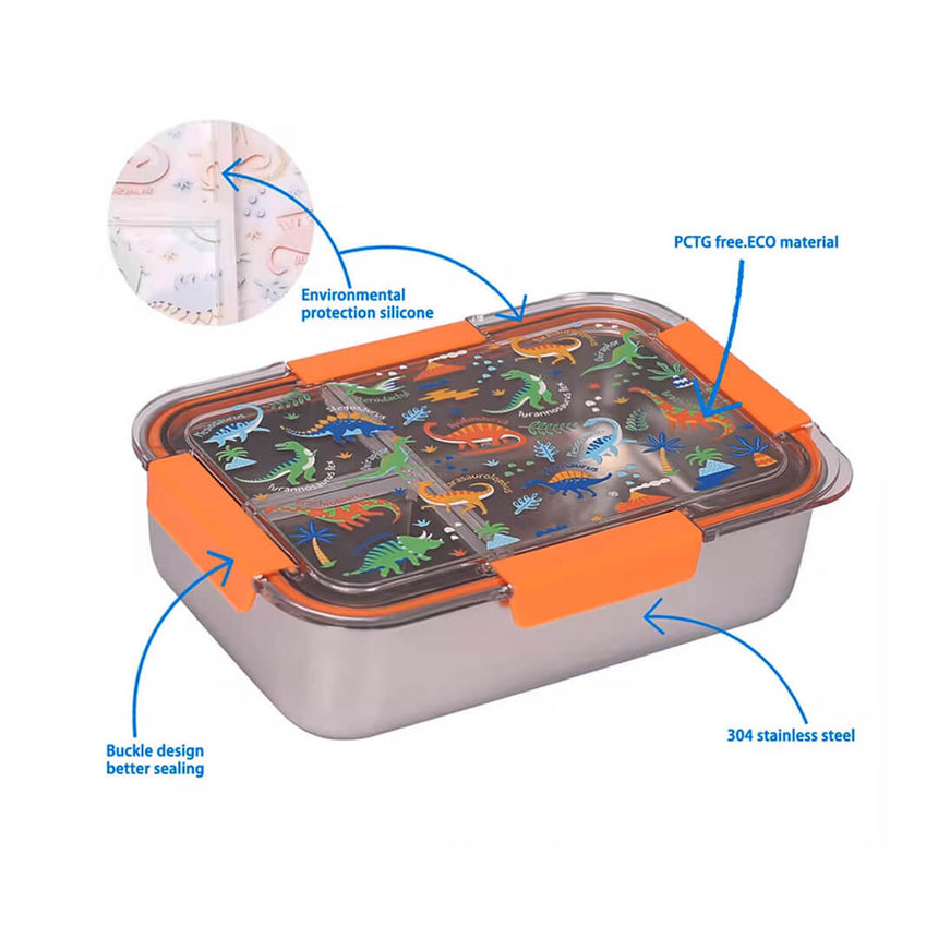 Dinosaur Stainless 3-Compartment Lunch Box 650 ml