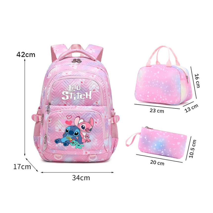 Pink 'Lilo & Stitch school backpack 3-piece set with measurements