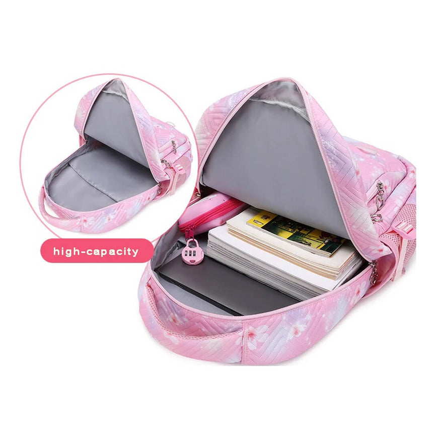 Girls backpack set with Stitch and floral pattern, Grades 1 to 4