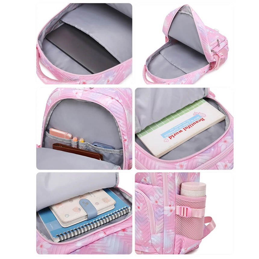Girls Pastel pink Stitch school backpack with multi zippers & compartments