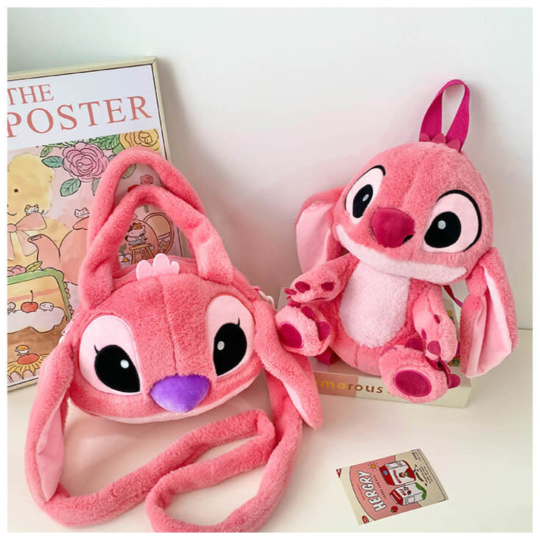 Blue Stitch and Pink Angel Plush Shoulder Bag