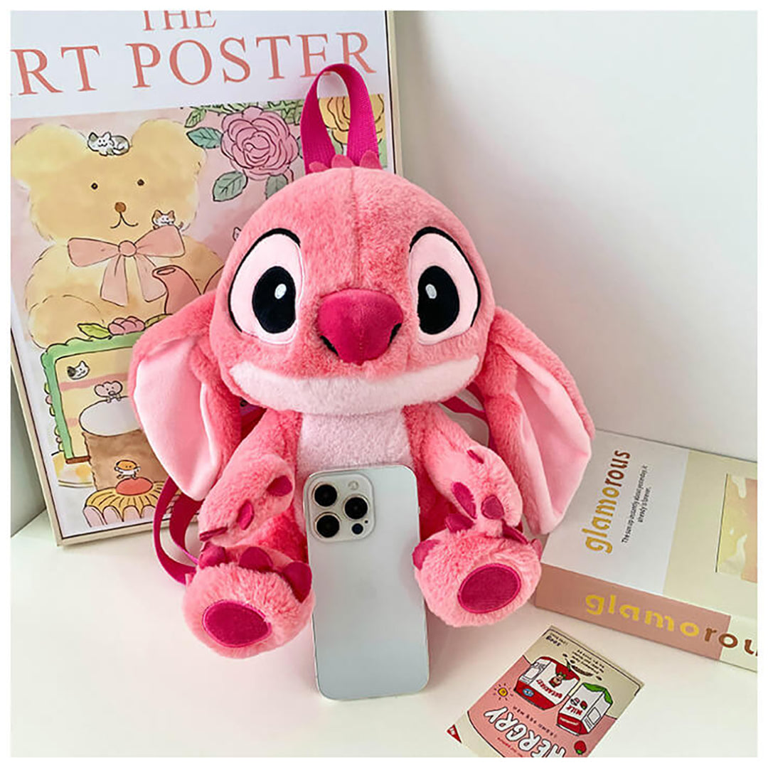 Cute Stitch & Angel Plush Backpack Pink Angel