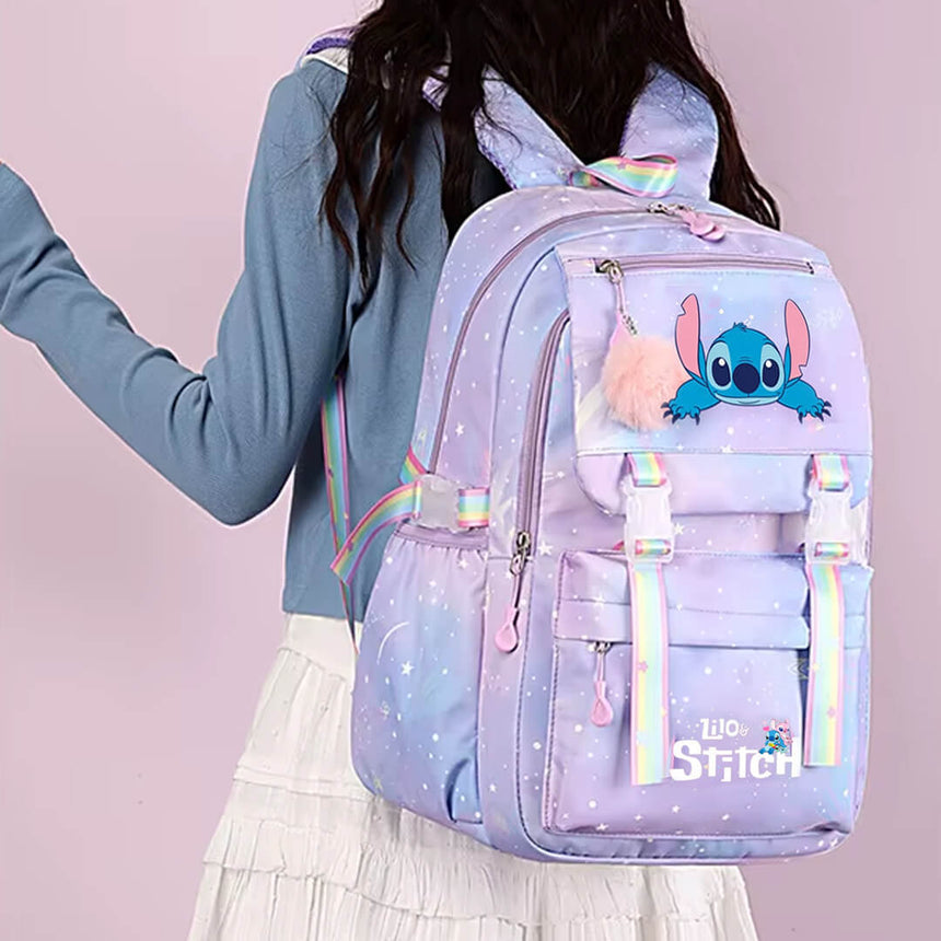 Water-resistant Stitch  starry purple backpack side mesh pockets 