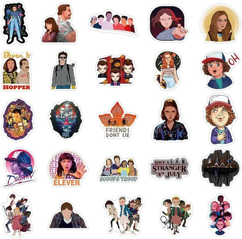 Collection of 'Stranger Things' themed stickers on a white background
