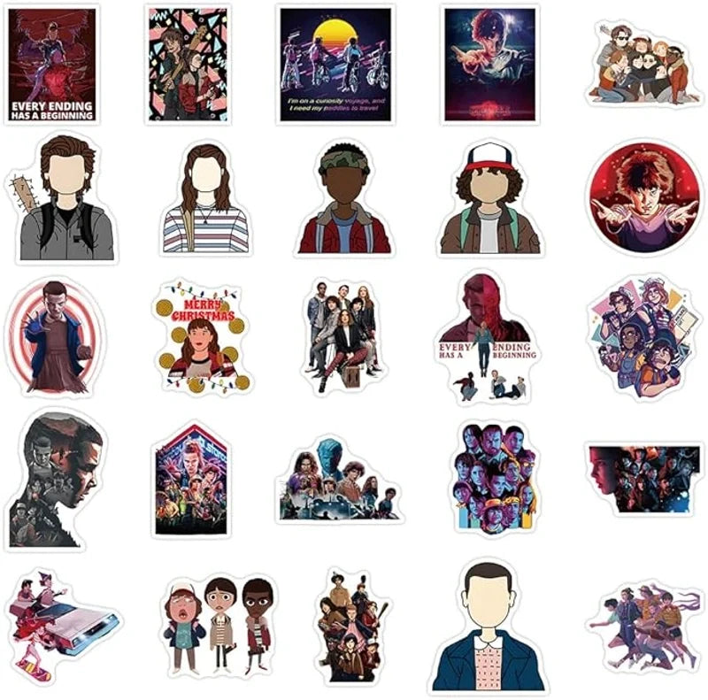 Collection of various illustrated stickers featuring different characters and scenes.
