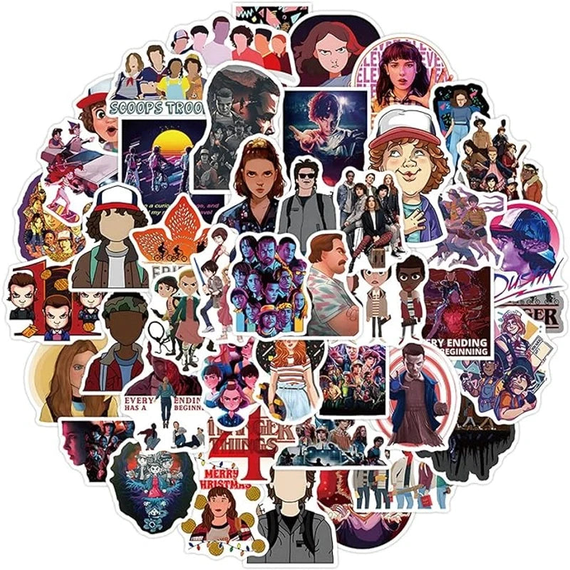 Collection of various stickers featuring different characters and scenes on a white background