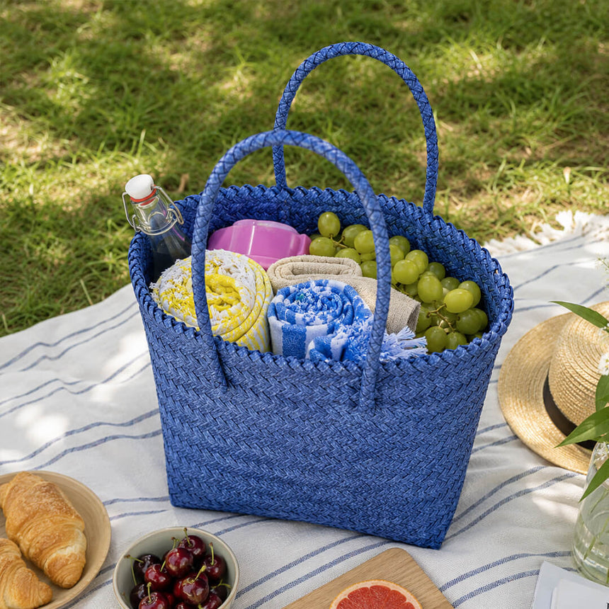 Stylish woven beach tote for beach and picnic