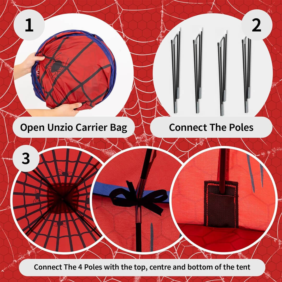 Foldable superhero play tent for kids in red and black