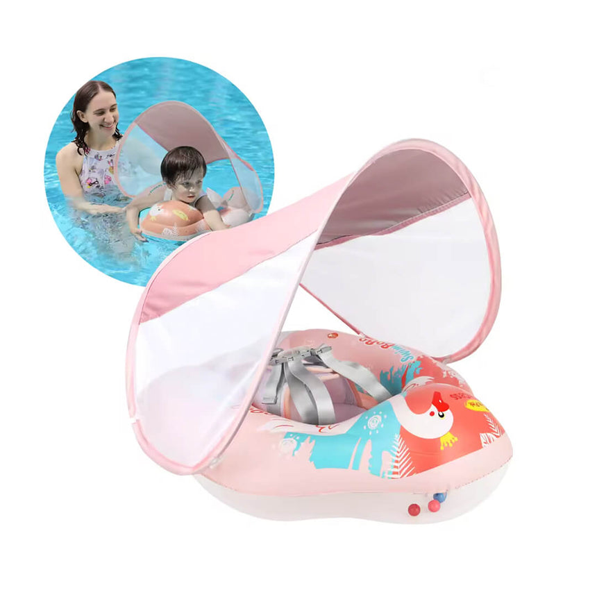 Flamingo baby float with sunshade for safe pool time