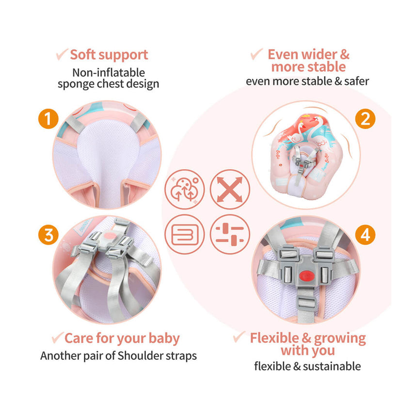Safe baby float with leg support and sunshade