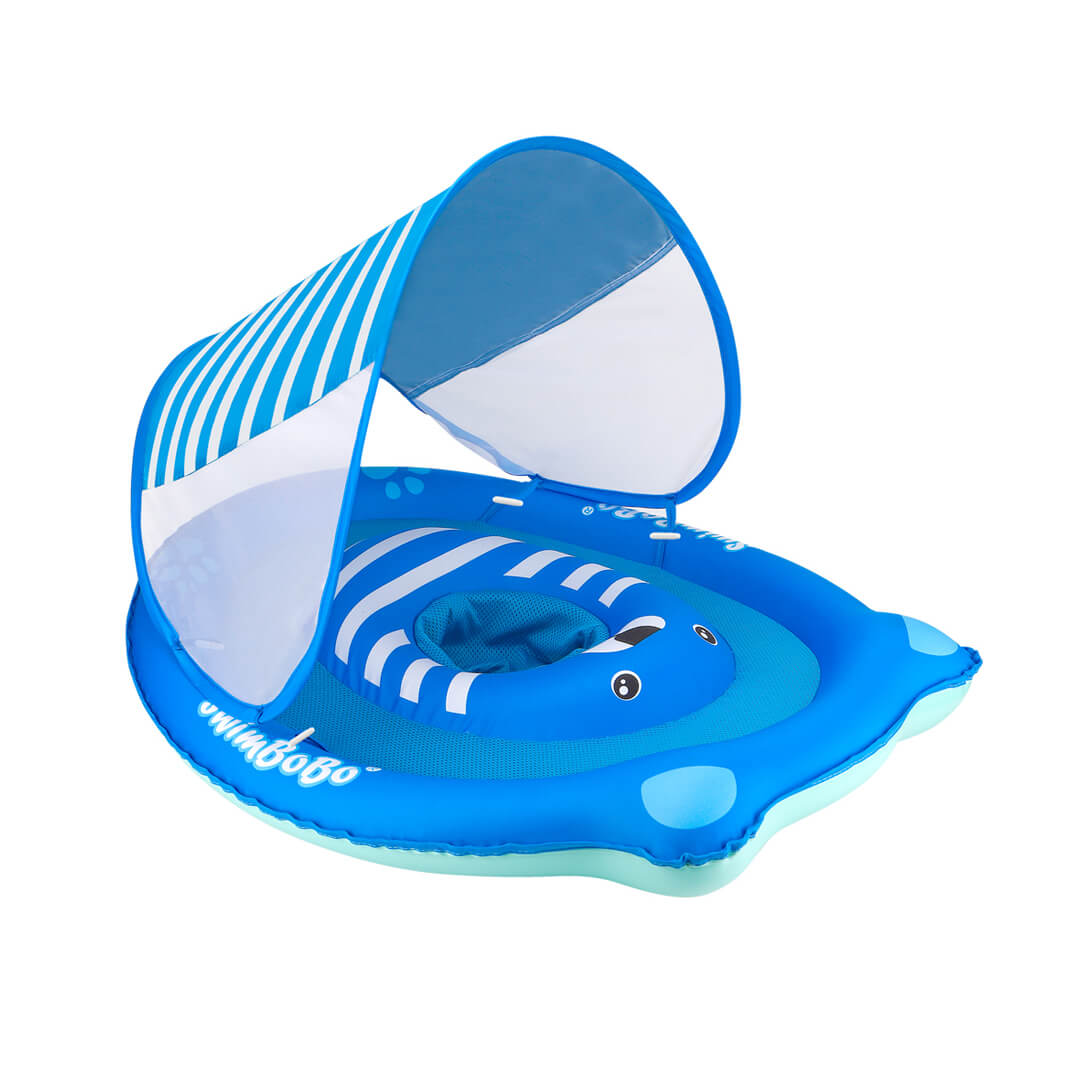 Blue bear baby float with canopy for safe pool time