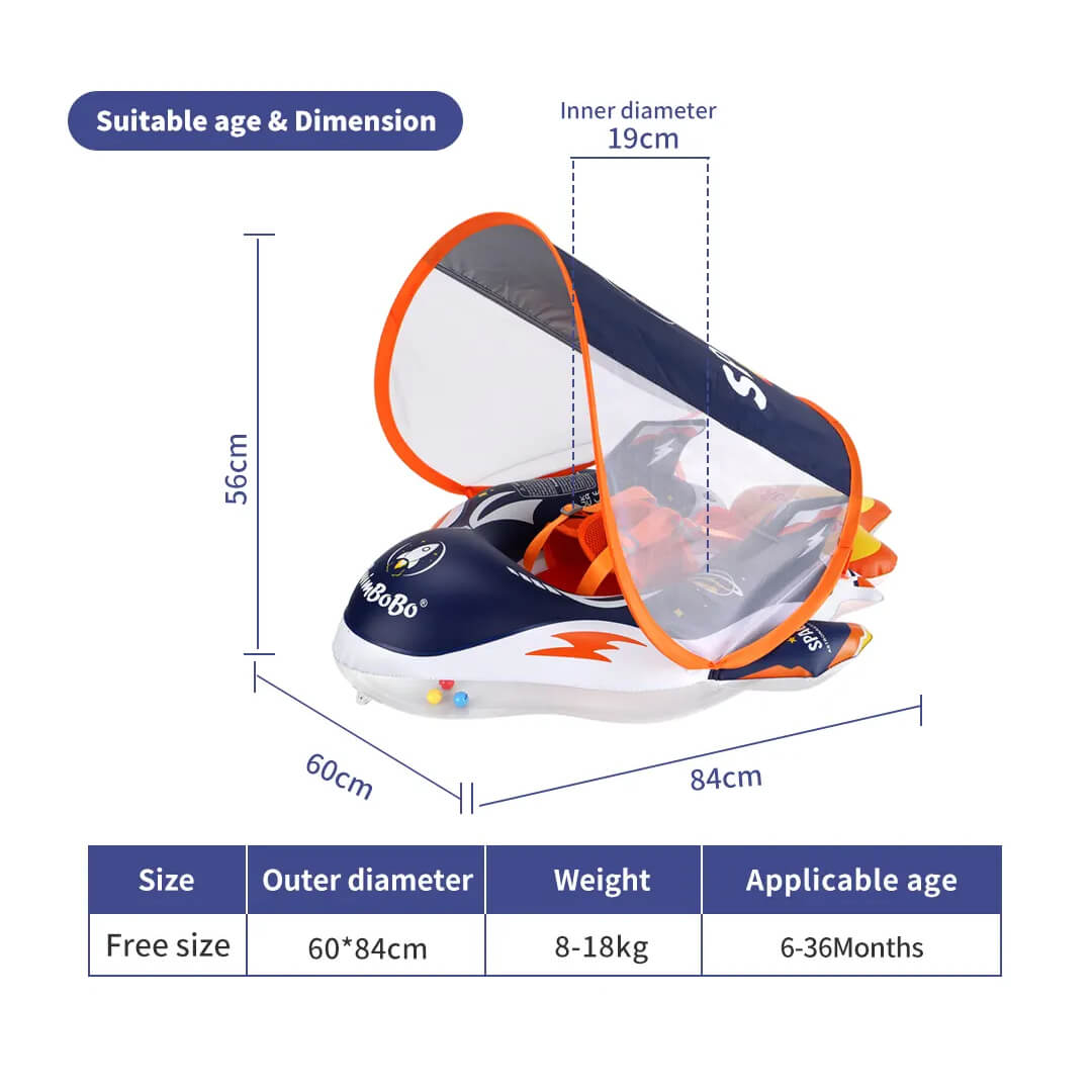 Stable baby swim ring with rollover-resistant design, dimesnions