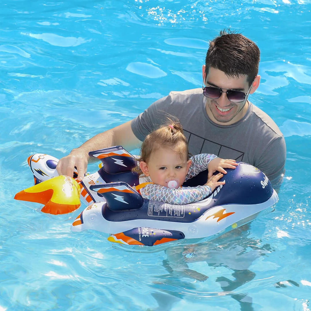 Baby swim ring with removable sun canopy for UV protection