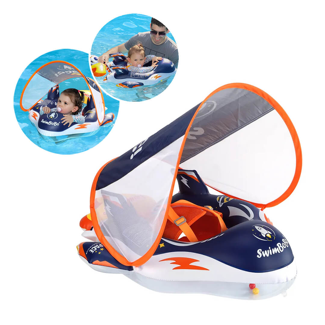Swimbobo Blue Spaceship Baby Float with Canopy for 6 to 36 Months
