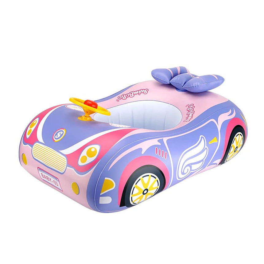 Pink pool float with steering wheel for girls