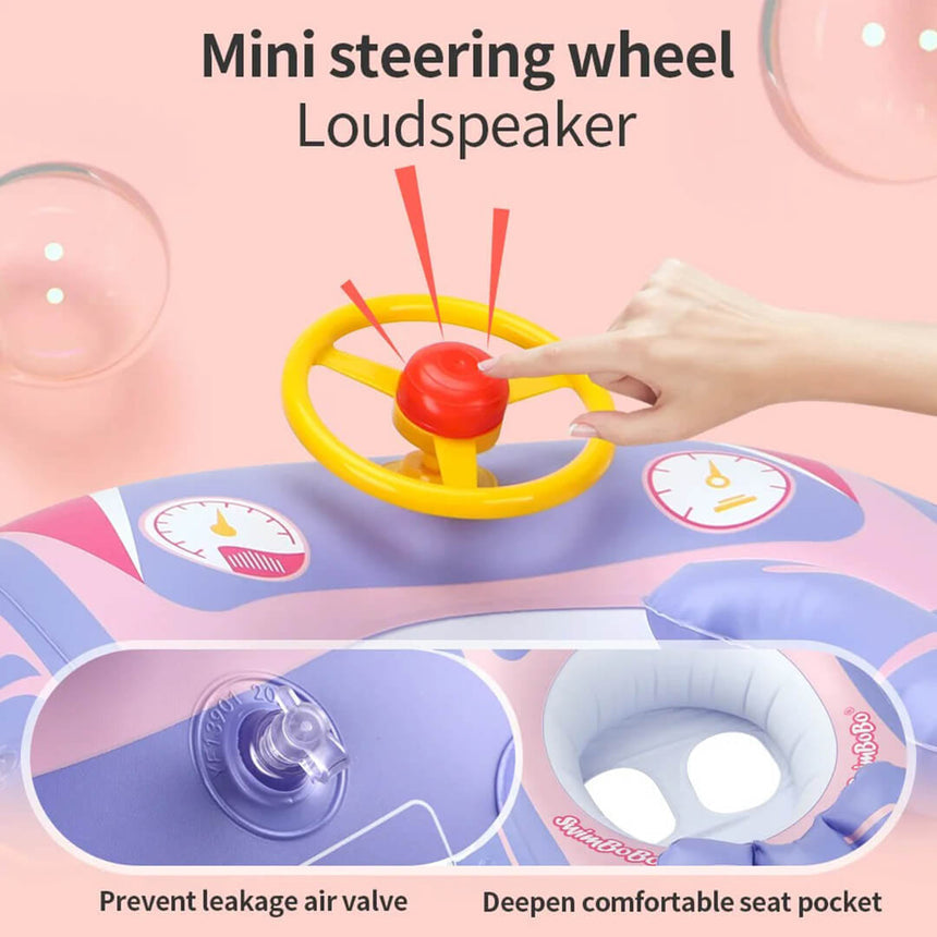 Inflatable baby car float with steering wheel