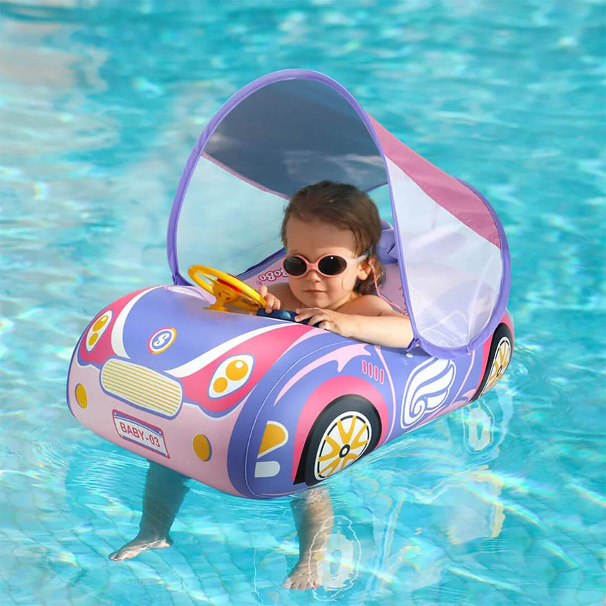 Toddler inflatable car pool float with steering wheel