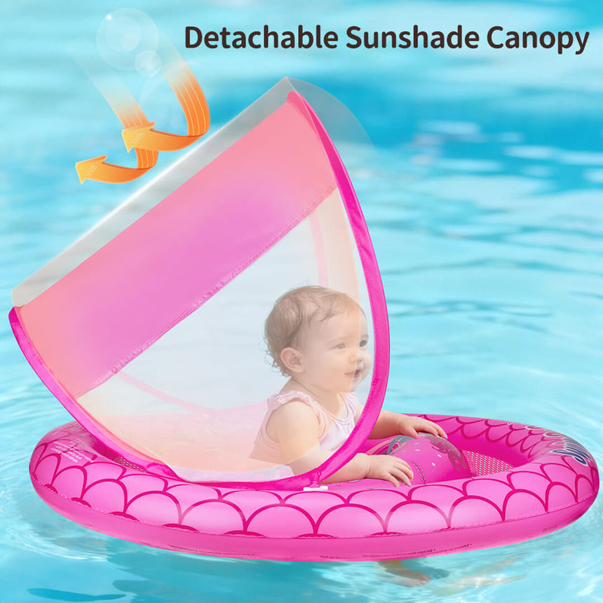 Pink mermaid inflatable pool float with detachable sunshade canopy