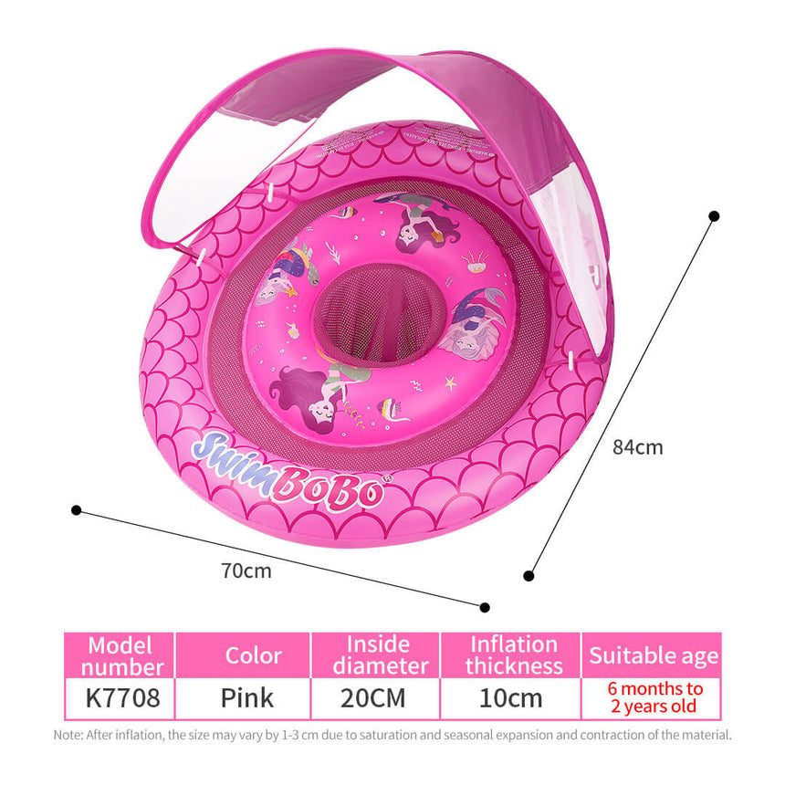 Swimbobo inflatable baby float, pink with sunshade canopy