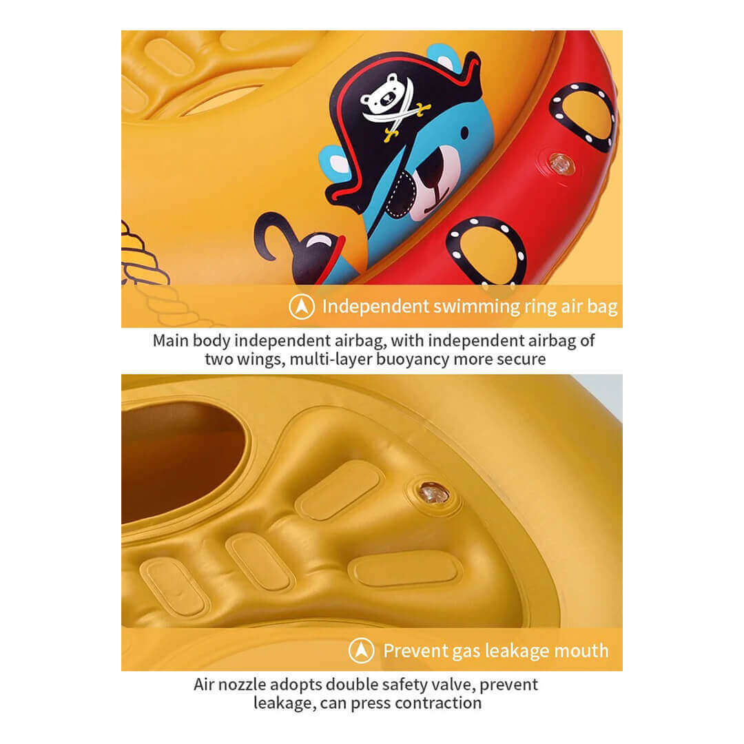 Toddler pirate float made from durable non-toxic PVC material.