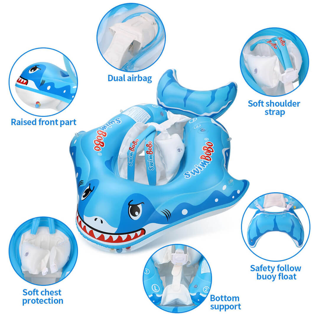 Baby float with sun protection canopy shark design