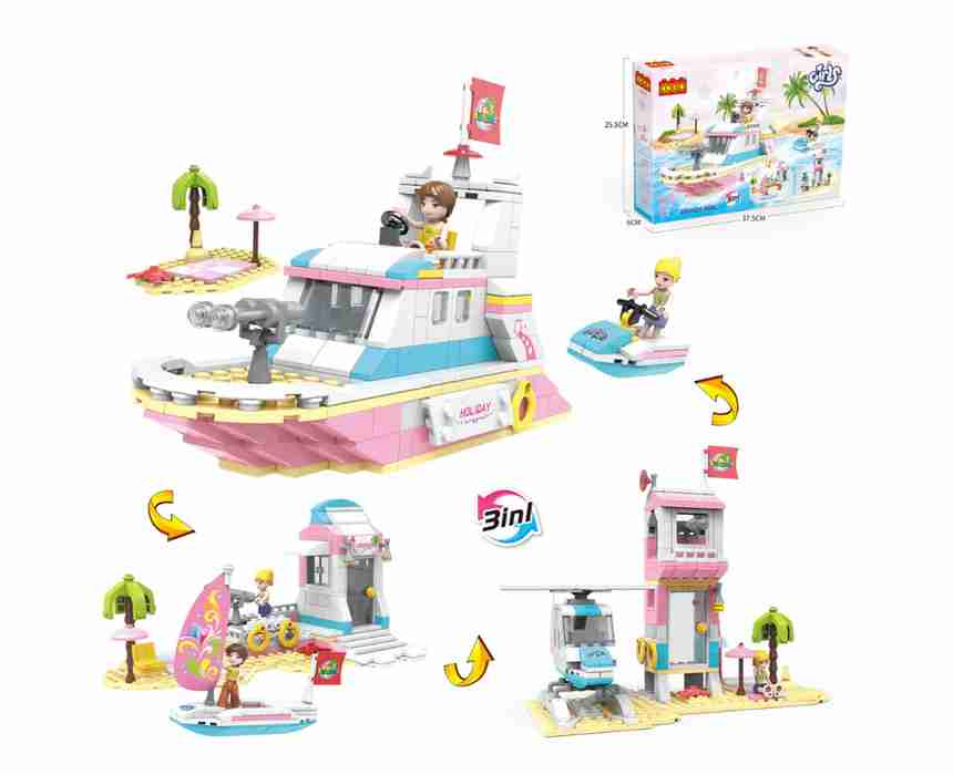 3 in 1 Building Bricks Set, Girls Beach Trip, 351 Pieces