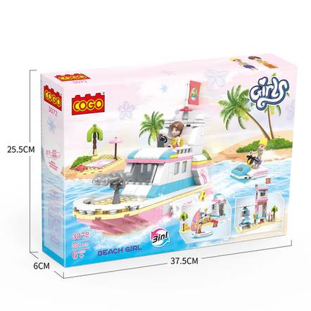 3 in 1 Building Bricks Set, Girls Beach Trip, 351 Pieces