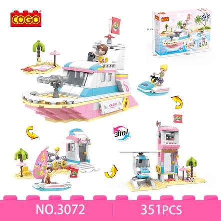 3 in 1 Building Bricks Set, Girls Beach Trip, 351 Pieces