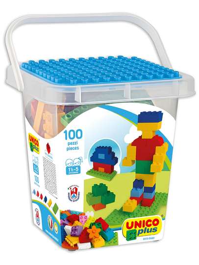 Androni Unico Plus Bricks in Bucket, 100 Pieces