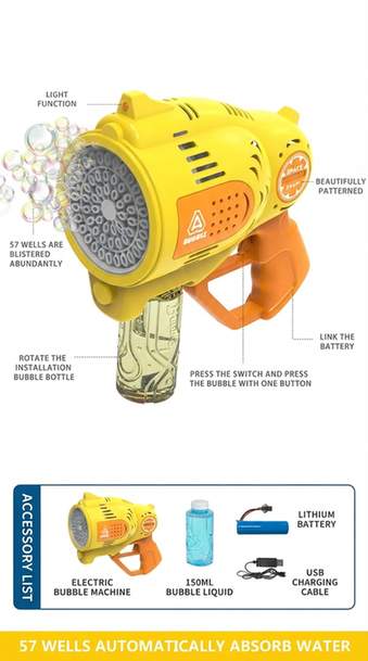 Bubble Gun with 57 Holes, Blue