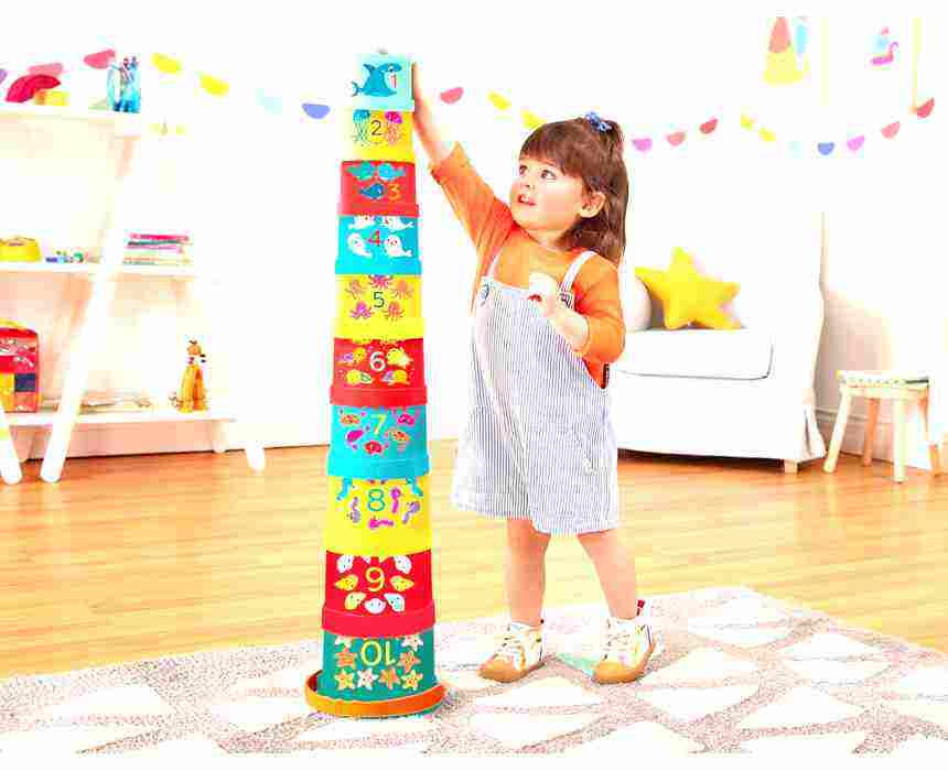 B. toys Stackable Numbered Cups with Bucket