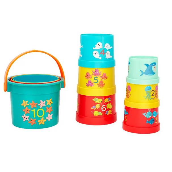 B. toys Stackable Numbered Cups with Bucket