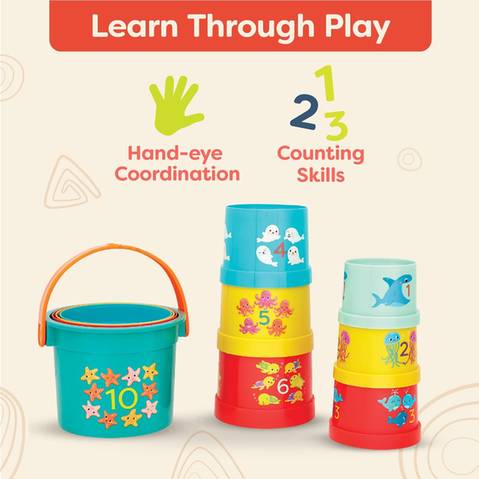 B. toys Stackable Numbered Cups with Bucket