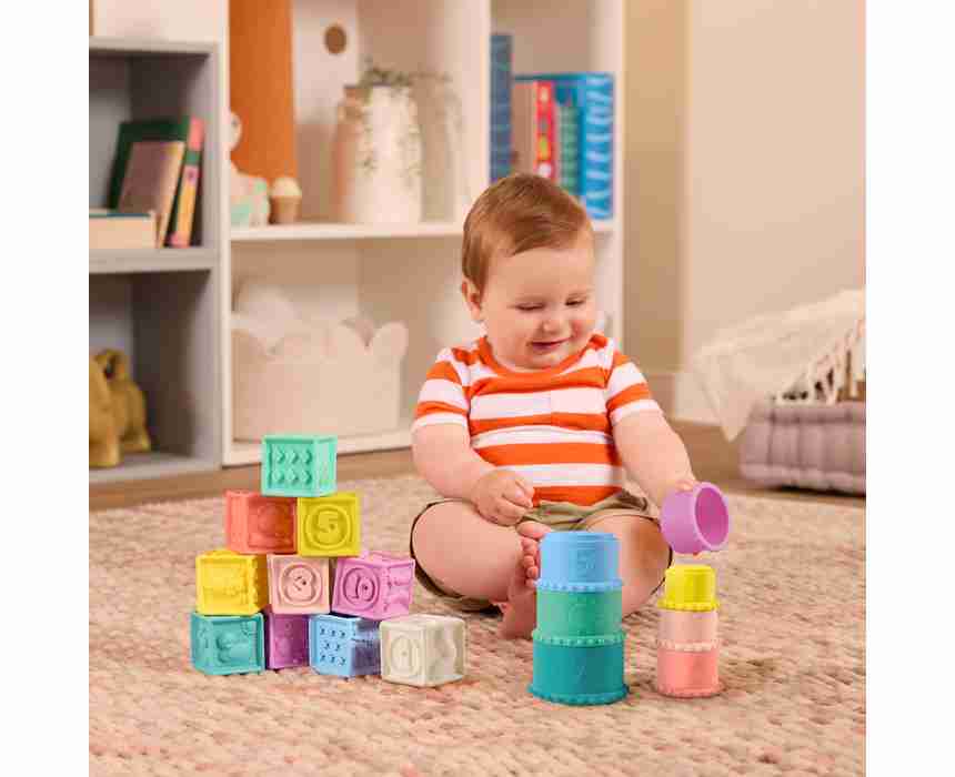 B. toys Stackin Squishies Sensory Blocks and Stacking Cups, 17 Pieces