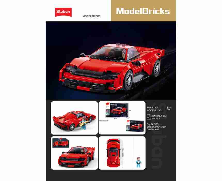 Sluban Famous Car Building Bricks, Red, 227 Pieces