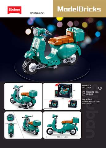 Sluban Retro Scooter Building Bricks, Green, 151 Pieces
