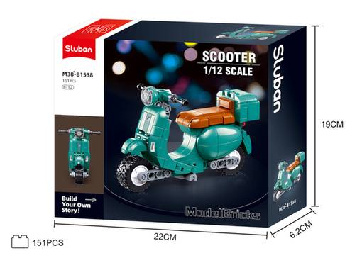 Sluban Retro Scooter Building Bricks, Green, 151 Pieces