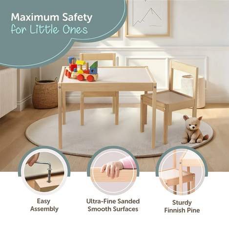 Kukka Solid Wood Kids Table and Chair Set