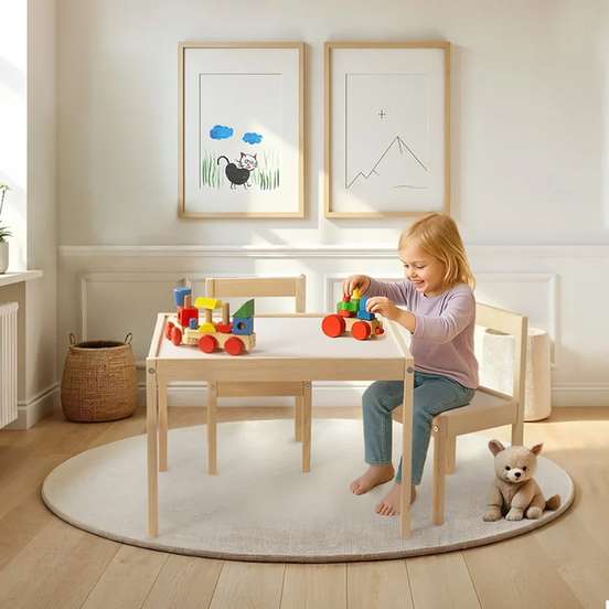 Kukka Solid Wood Kids Table and Chair Set