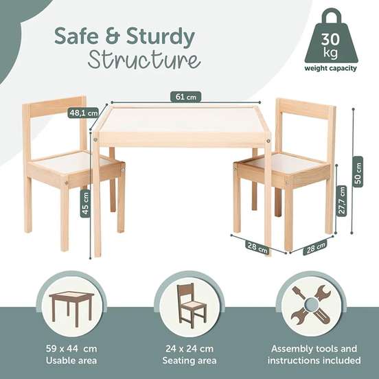 Kukka Solid Wood Kids Table and Chair Set