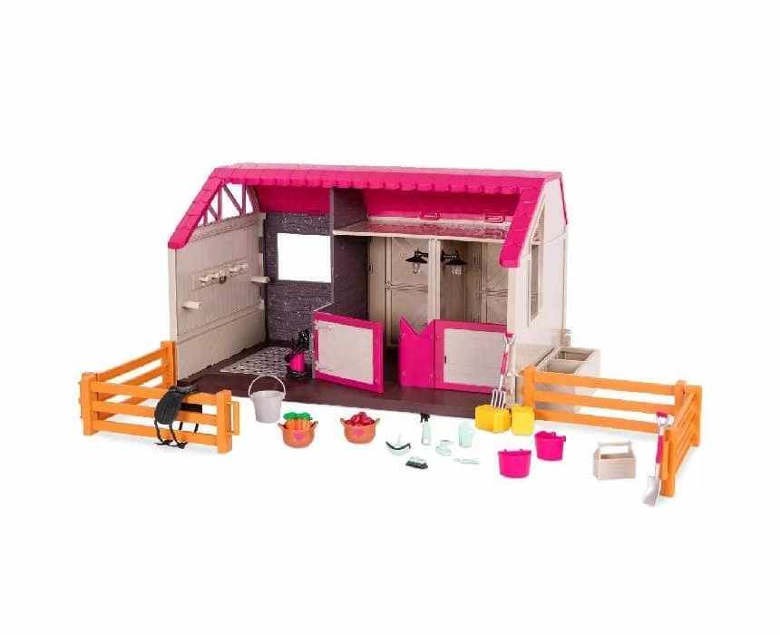 LORI Horse Barn Stable Playset, 25 Pieces
