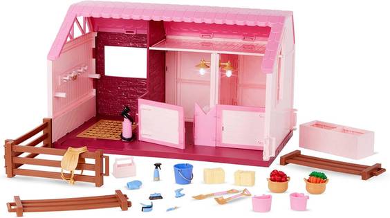 LORI Horse Barn Stable Playset, 25 Pieces