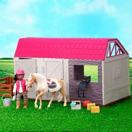 LORI Horse Barn Stable Playset, 25 Pieces