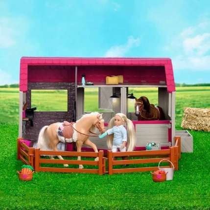LORI Horse Barn Stable Playset, 25 Pieces