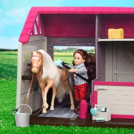 LORI Horse Barn Stable Playset, 25 Pieces