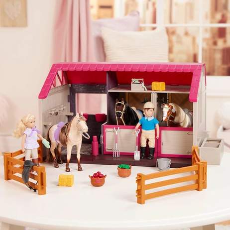 LORI Horse Barn Stable Playset, 25 Pieces